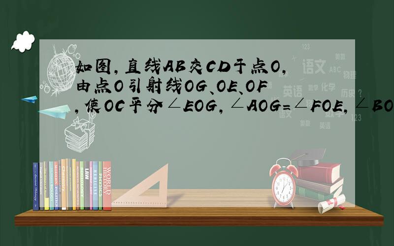 如图,直线AB交CD于点O,由点O引射线OG、OE、OF,使OC平分∠EOG,∠AOG=∠FOE,∠BOD=56°,求∠FOC的度数