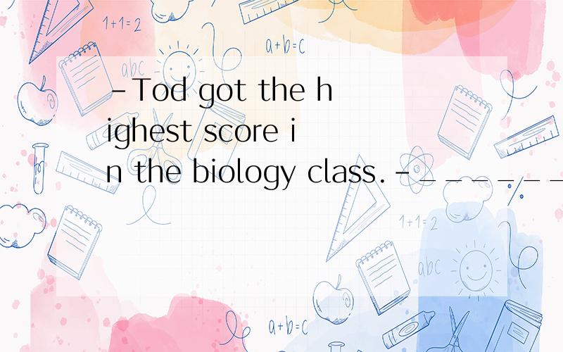 -Tod got the highest score in the biology class.-___________!He's at the library every day.A.No wonderB.No doubtYou just think for yourself and kept me waiting for 3 hours.-I am sorry you ____think so.AwouldBshouldCcould Dmight