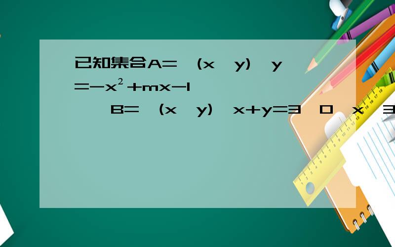 已知集合A={(x,y)丨y=-x²+mx-1},B={(x,y)丨x+y=3,0≤x≤3},若A∩B是单元素集,求实数m的范围