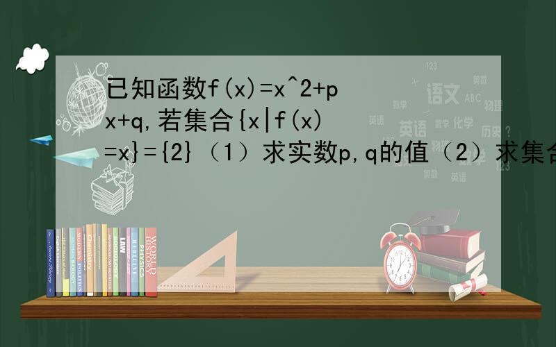 已知函数f(x)=x^2+px+q,若集合{x|f(x)=x}={2}（1）求实数p,q的值（2）求集合{x|f（x-1）=x+1}