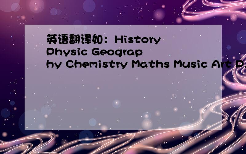 英语翻译如：History Physic Geography Chemistry Maths Music Art P.E.