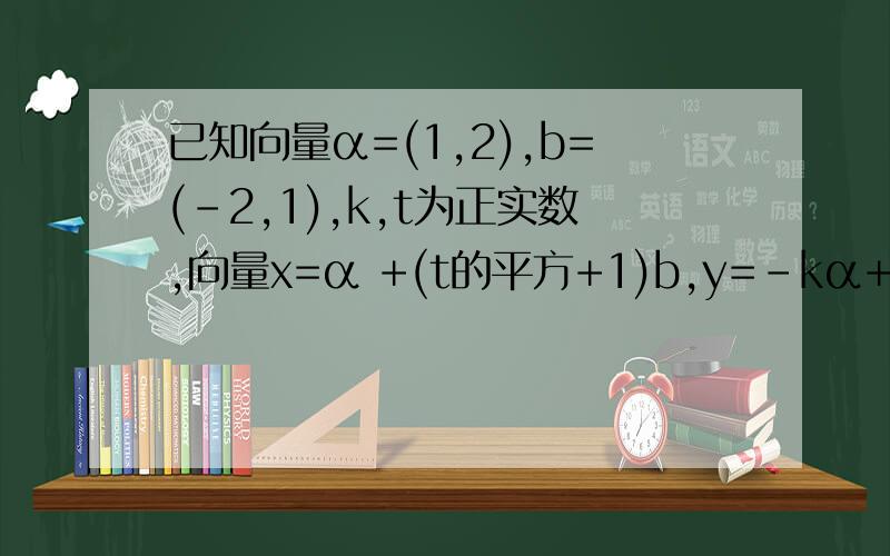 已知向量α=(1,2),b=(-2,1),k,t为正实数,向量x=α +(t的平方+1)b,y=-kα+ (1/t)*b.(1)若x与y垂直,求k的最小值.(2)是否存在k,t使x∥y?若存在,求出k的取值范围.若不存在,说明理由.