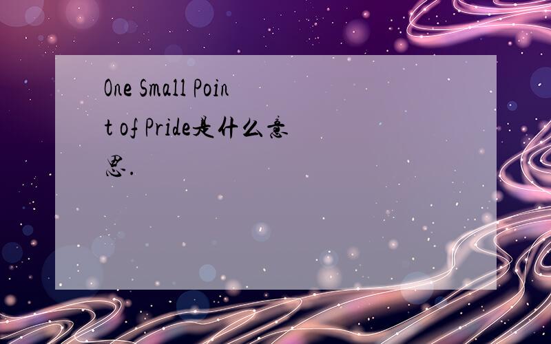 One Small Point of Pride是什么意思.
