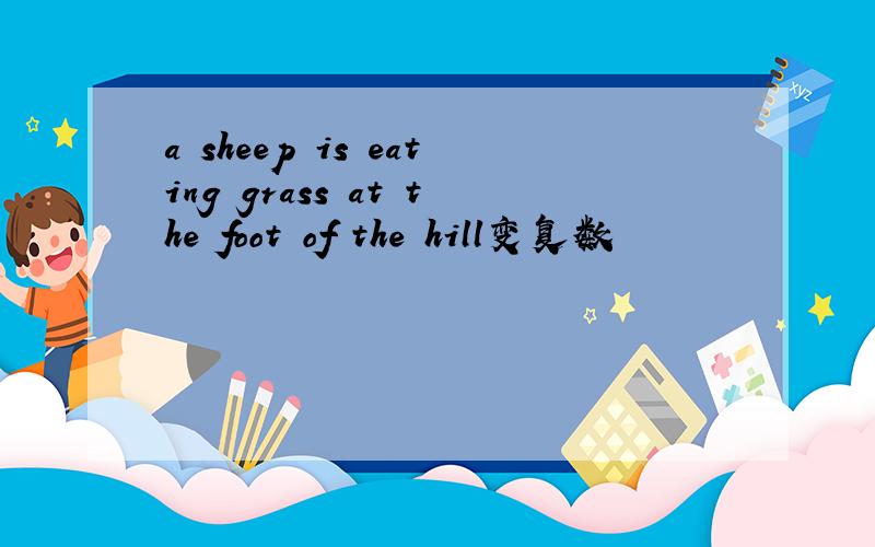 a sheep is eating grass at the foot of the hill变复数