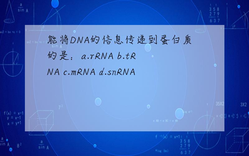 能将DNA的信息传递到蛋白质的是：a.rRNA b.tRNA c.mRNA d.snRNA