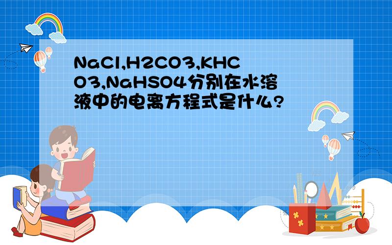 NaCl,H2CO3,KHCO3,NaHSO4分别在水溶液中的电离方程式是什么?