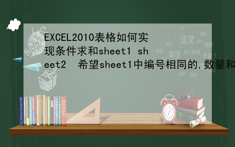 EXCEL2010表格如何实现条件求和sheet1 sheet2  希望sheet1中编号相同的,数量和金额求和后,分别对应填入sheet2 的名称、数量、金额中.如果sheet1添加了新商品,sheet2也自动添加,请问用excel2010如何做?