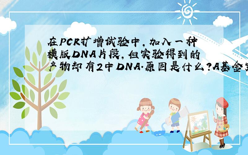 在PCR扩增试验中,加入一种模版DNA片段,但实验得到的产物却有2中DNA.原因是什么?A基金突变 BTaqDNA聚合酶发生变异 C基因污染 D温度过高 顺便写出原因好吗,谢啦