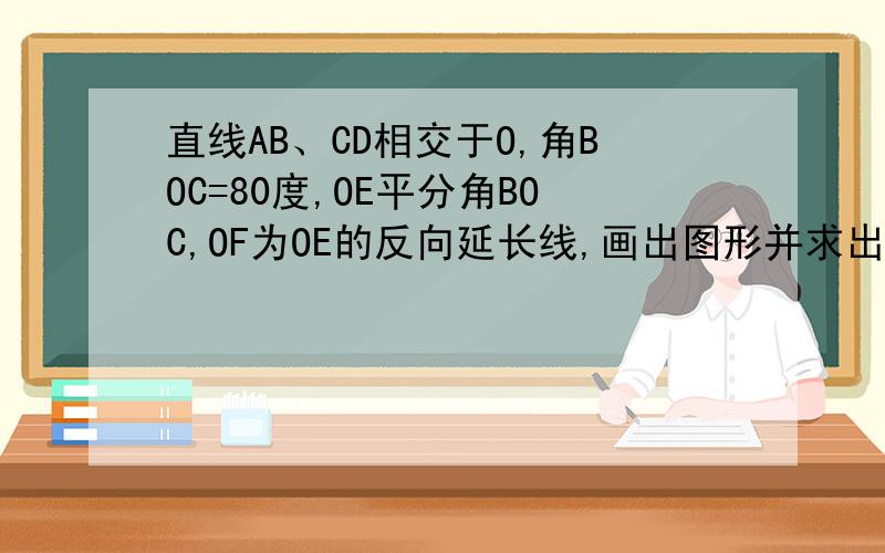 直线AB、CD相交于O,角BOC=80度,OE平分角BOC,OF为OE的反向延长线,画出图形并求出角BOD和角DOF的度数