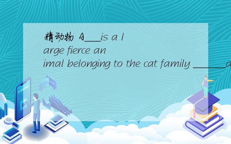猜动物 A___is a large fierce animal belonging to the cat family ______are orange with black stripes
