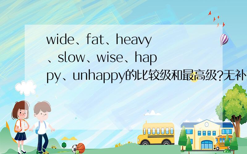 wide、fat、heavy、slow、wise、happy、unhappy的比较级和最高级?无补充。