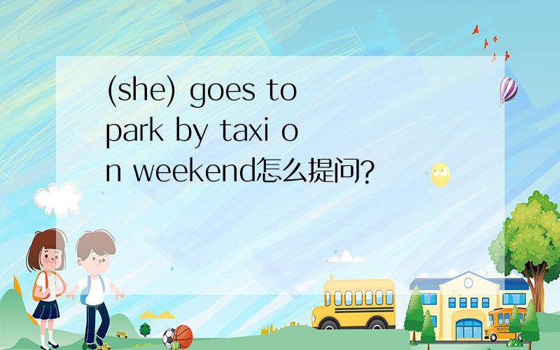 (she) goes to park by taxi on weekend怎么提问?