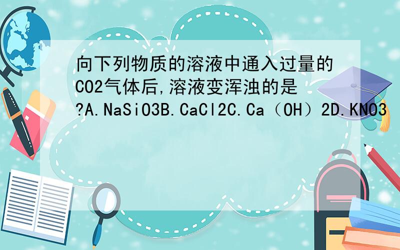 向下列物质的溶液中通入过量的CO2气体后,溶液变浑浊的是?A.NaSiO3B.CaCl2C.Ca（OH）2D.KNO3
