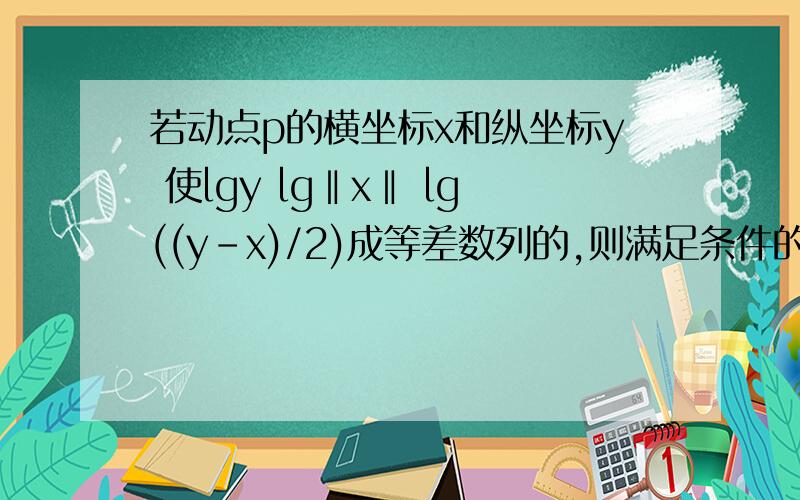 若动点p的横坐标x和纵坐标y 使lgy lg‖x‖ lg((y-x)/2)成等差数列的,则满足条件的所有p点形成的图像为?